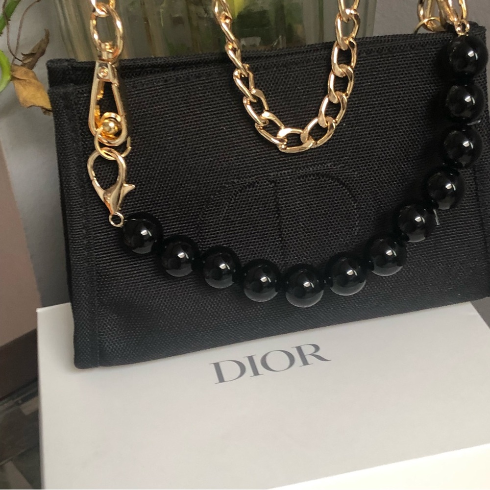Black Christian dior makeup pouch with chain/pearl - Picture 3 of 14